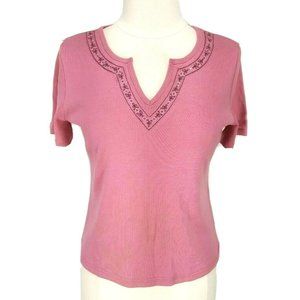 URBAN WORKS Berry Basic Shirt Top Short Sleeve Women Size S 100% Cotton 200P